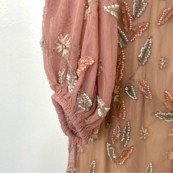 Mac Duggal 93755 Size 14 Floral Beaded Surplice V-Neck Long Balloon Sleeve Gown - Picture 11 of 16